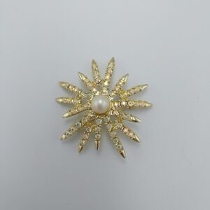 Vintage Emmons MCM AB Pearl Starburst Brooch 1.75" Signed Sun Star Pin Jackie O